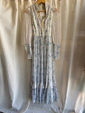 Vintage Gunne Sax Blue Floral Lace Maxi Dress | Size 5